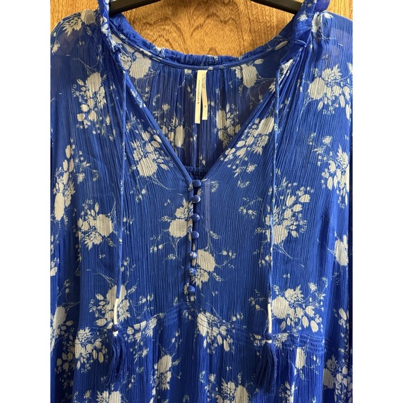 Anthropologie Marais Chiffon Lined Maxi Dress Royal Blue Floral Boho Plus 2X - Picture 4 of 11